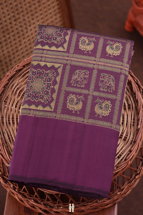 Kanchipuram Silk Saree In Plum Purple With Brocade Design