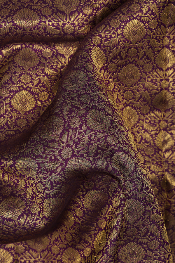 Kanchipuram Silk Saree In Plum Purple With Brocade Design