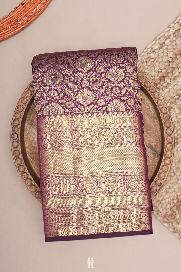 Kanchipuram Silk Saree In Plum Purple With Brocade Design