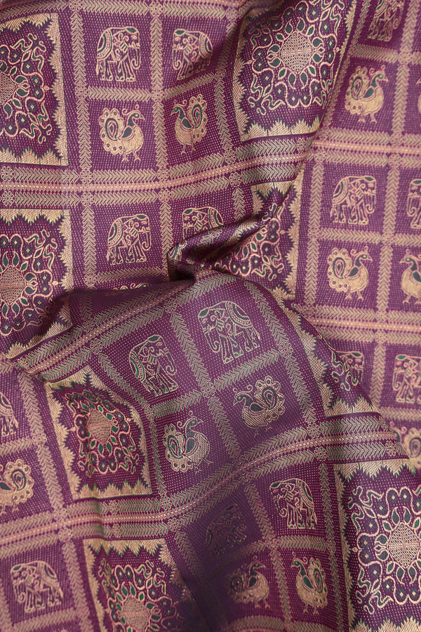 Kanchipuram Silk Saree In Plum Purple With Brocade Design