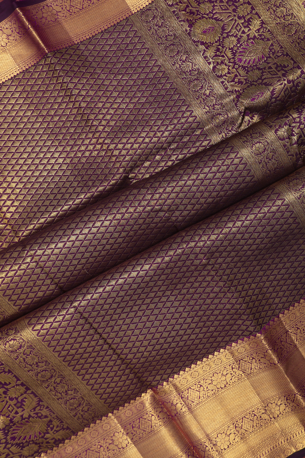 Kanchipuram Silk Saree In Plum Purple With Brocade Design