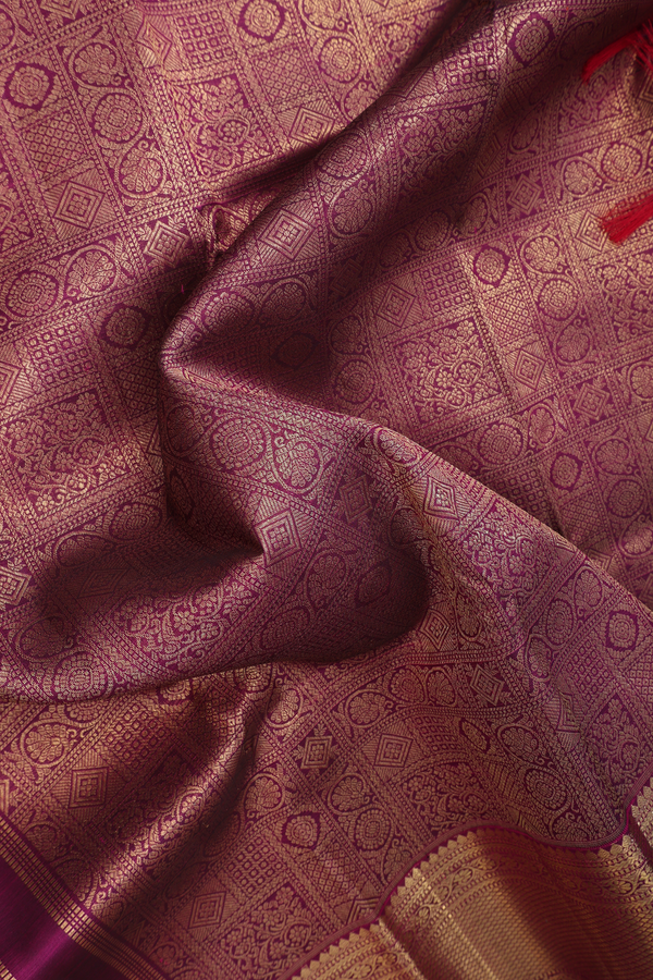 Kanchipuram Silk Saree In Plum Purple With Brocade Design