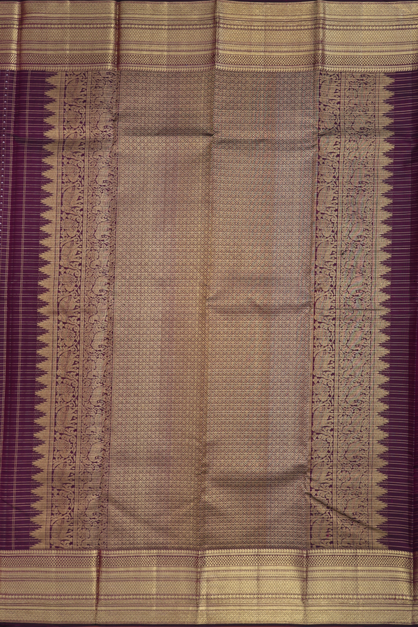 Kanchipuram Silk Saree In Plum Purple With Checks Design