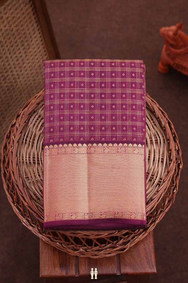 Kanchipuram Silk Saree In Plum Purple With Checks Design