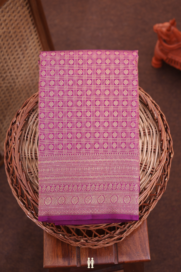 Kanchipuram Silk Saree In Plum Purple With Checks Design