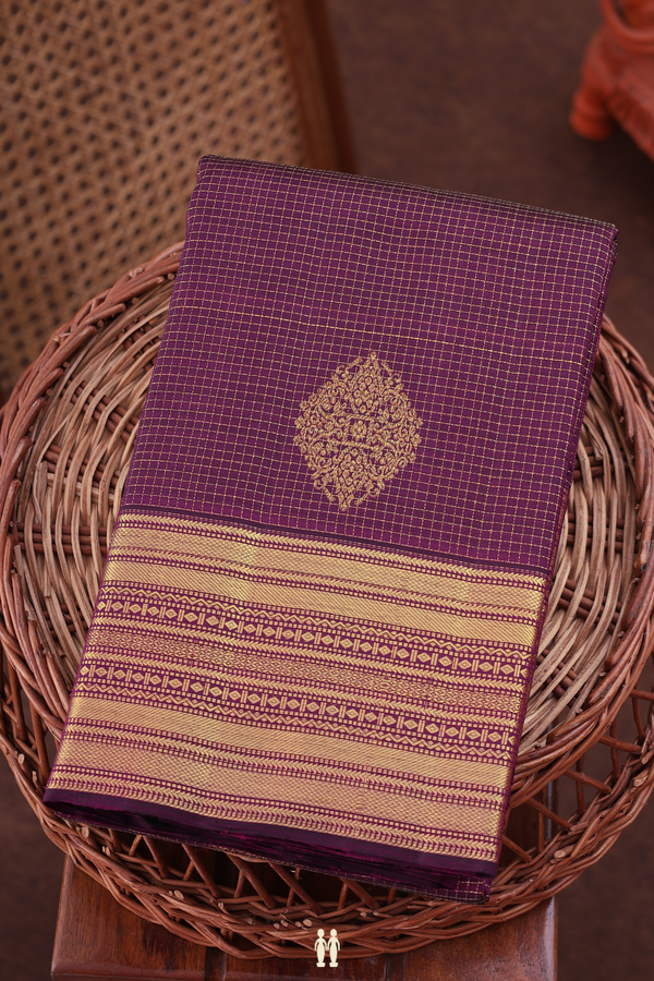 Kanchipuram Silk Saree In Plum Purple With Checks Design