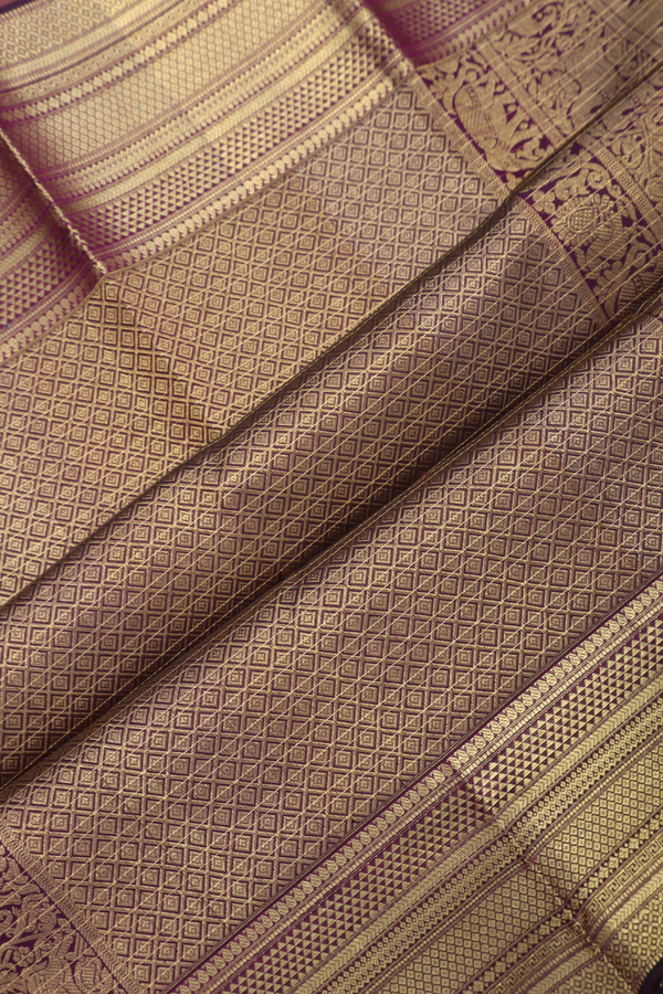 Kanchipuram Silk Saree In Plum Purple With Checks Design