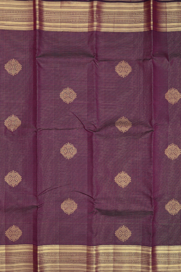 Kanchipuram Silk Saree In Plum Purple With Checks Design