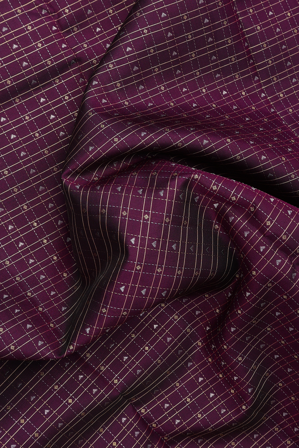 Kanchipuram Silk Saree In Plum Purple With Checks Design