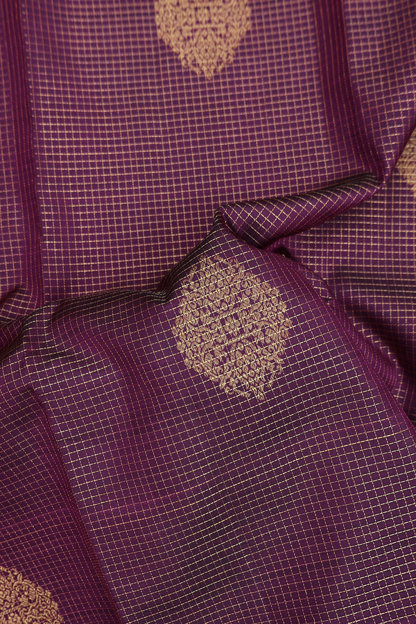 Kanchipuram Silk Saree In Plum Purple With Checks Design
