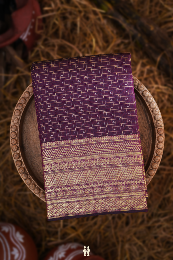 Kanchipuram Silk Saree In Plum Purple With Checks Design