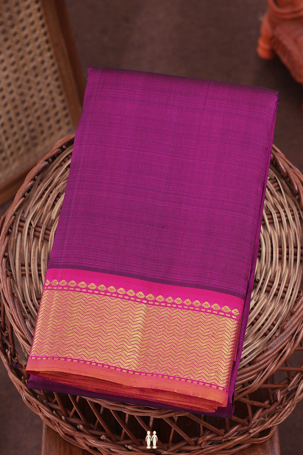 Kanchipuram Silk Saree In Plum Purple With Chevron Border