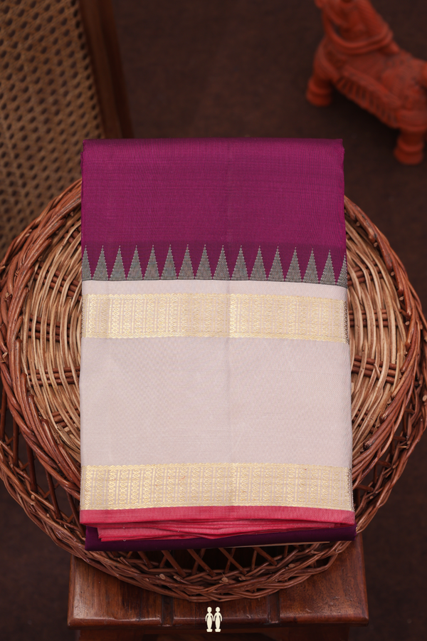 Kanchipuram Silk Saree In Plum Purple With Contrast Border