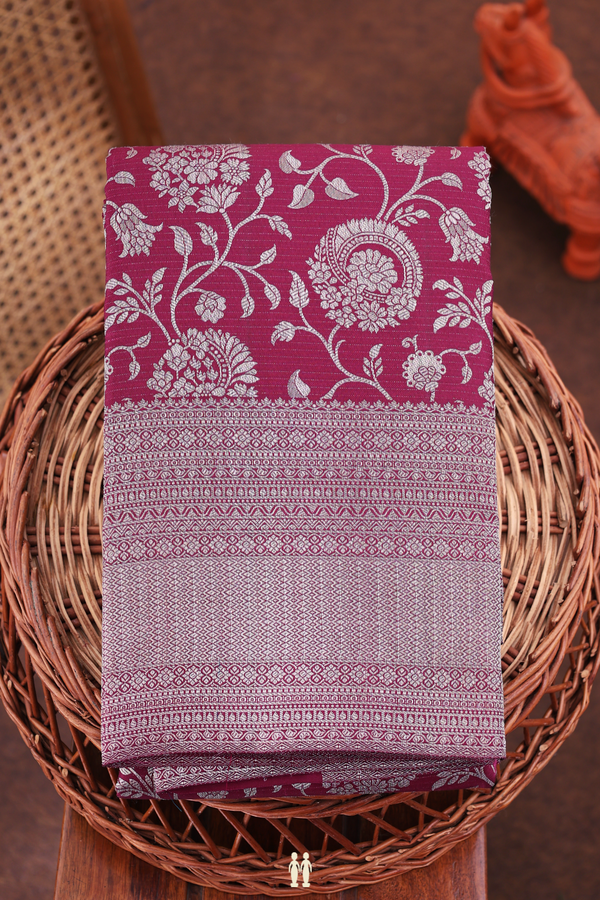 Kanchipuram Silk Saree In Plum Purple With Floral Design