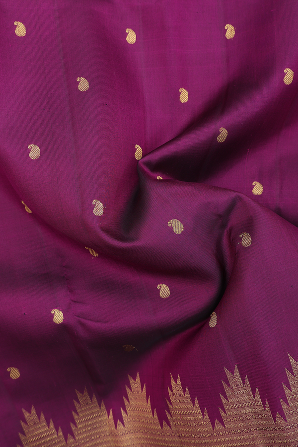 Kanchipuram Silk Saree In Plum Purple With Paisley Buttas