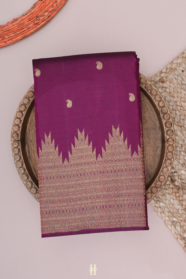 Kanchipuram Silk Saree In Plum Purple With Paisley Buttas