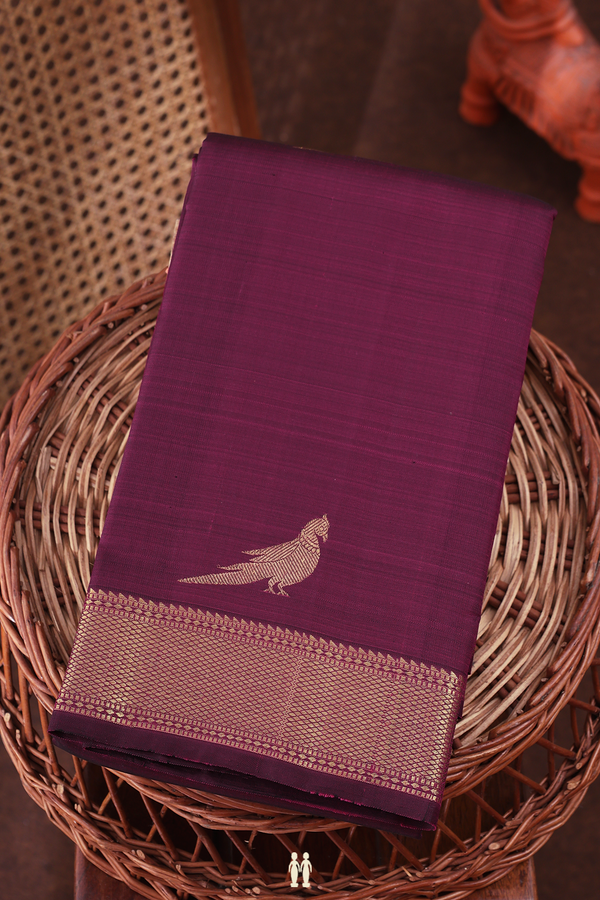 Kanchipuram Silk Saree In Plum Purple With Parrot Motifs