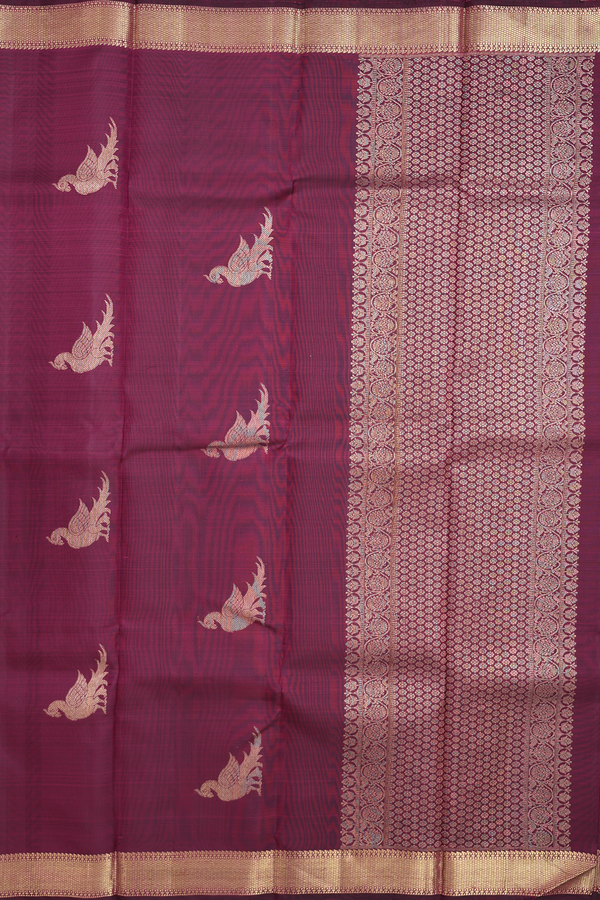 Kanchipuram Silk Saree In Plum Purple With Parrot Motifs