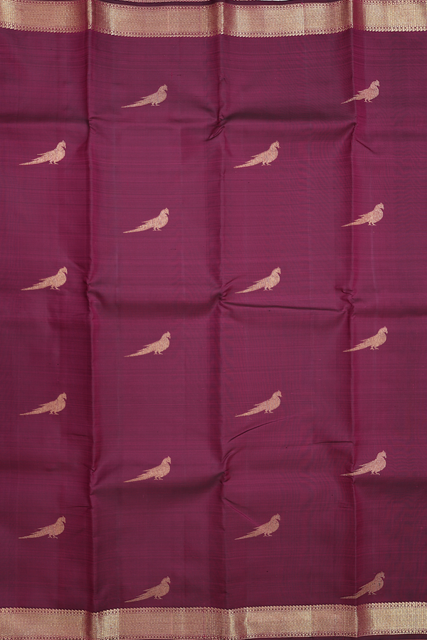 Kanchipuram Silk Saree In Plum Purple With Parrot Motifs