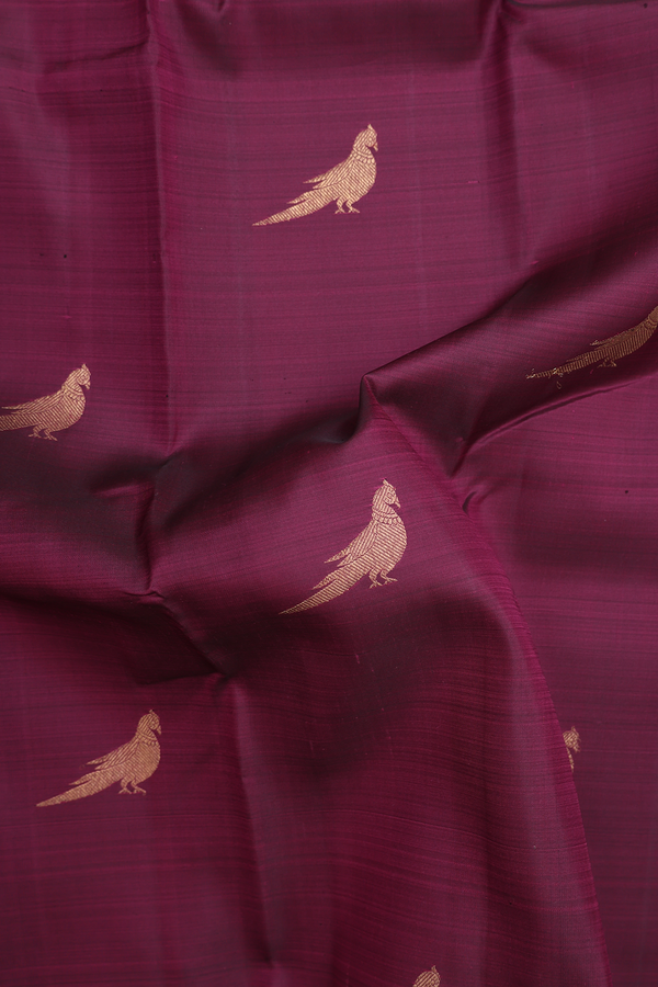 Kanchipuram Silk Saree In Plum Purple With Parrot Motifs
