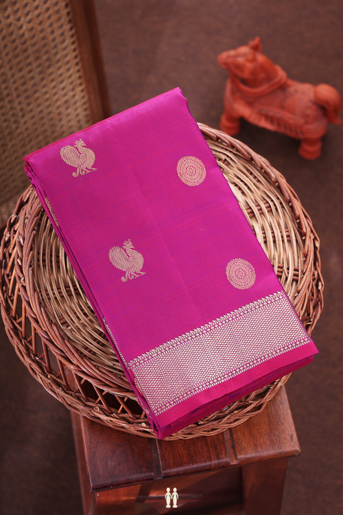 Kanchipuram Silk Saree In Plum Purple With Peacock Buttas