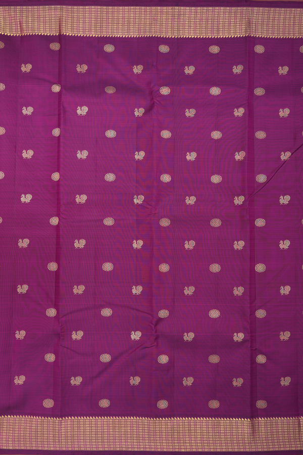 Kanchipuram Silk Saree In Plum Purple With Peacock Buttas