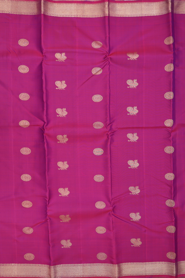 Kanchipuram Silk Saree In Plum Purple With Peacock Buttas