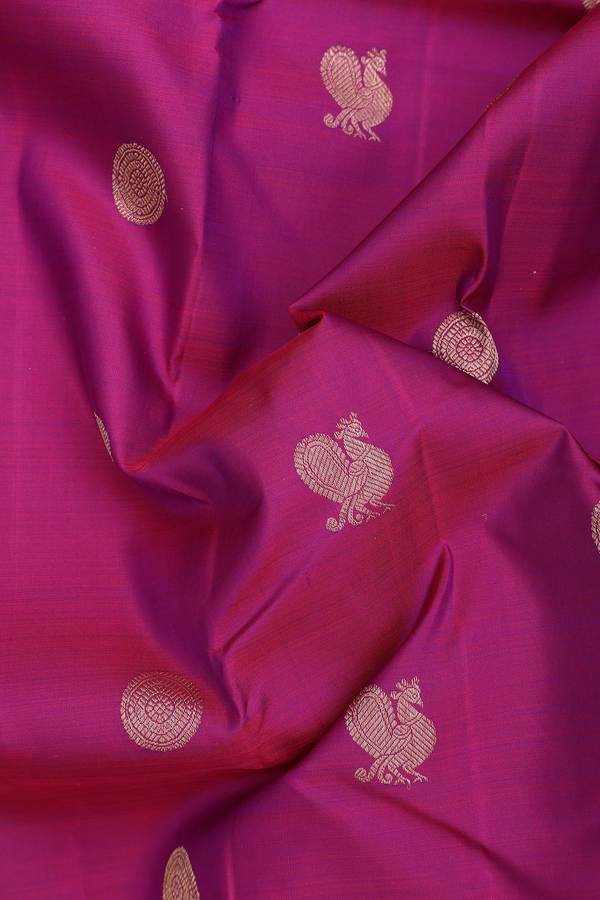 Kanchipuram Silk Saree In Plum Purple With Peacock Buttas