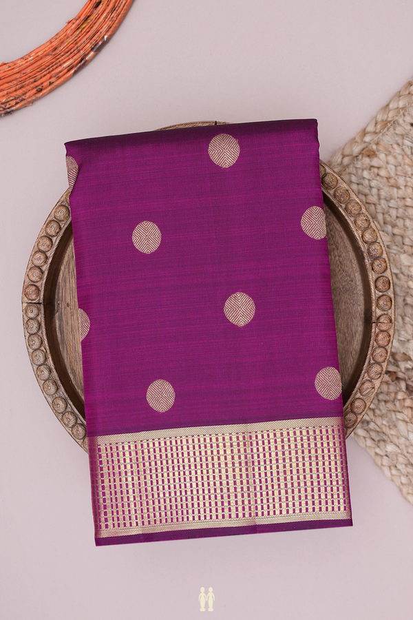 Kanchipuram Silk Saree In Plum Purple With Rudraksh Buttas