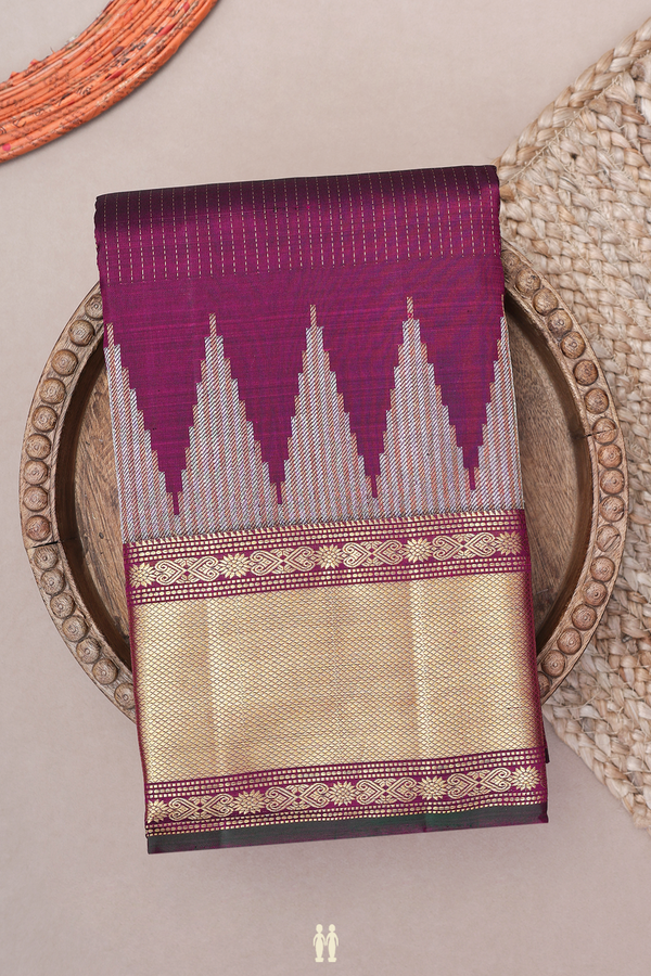 Kanchipuram Silk Saree In Plum Purple With Stripes Design