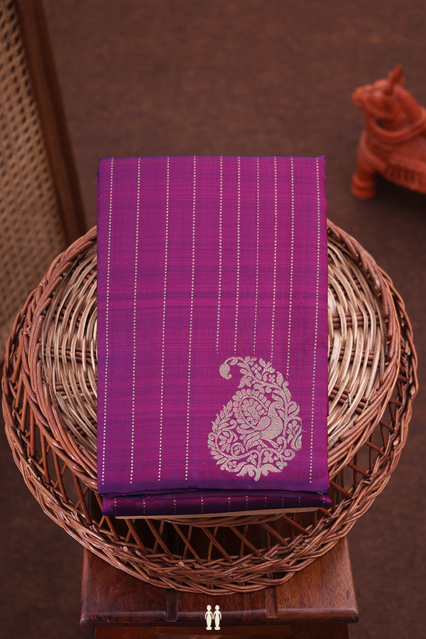 Kanchipuram Silk Saree In Plum Purple With Stripes Design