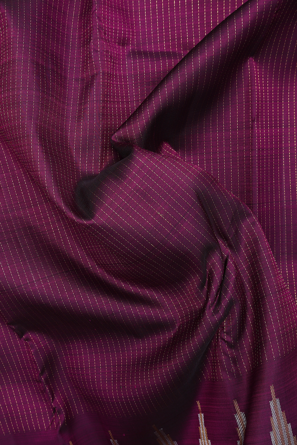 Kanchipuram Silk Saree In Plum Purple With Stripes Design