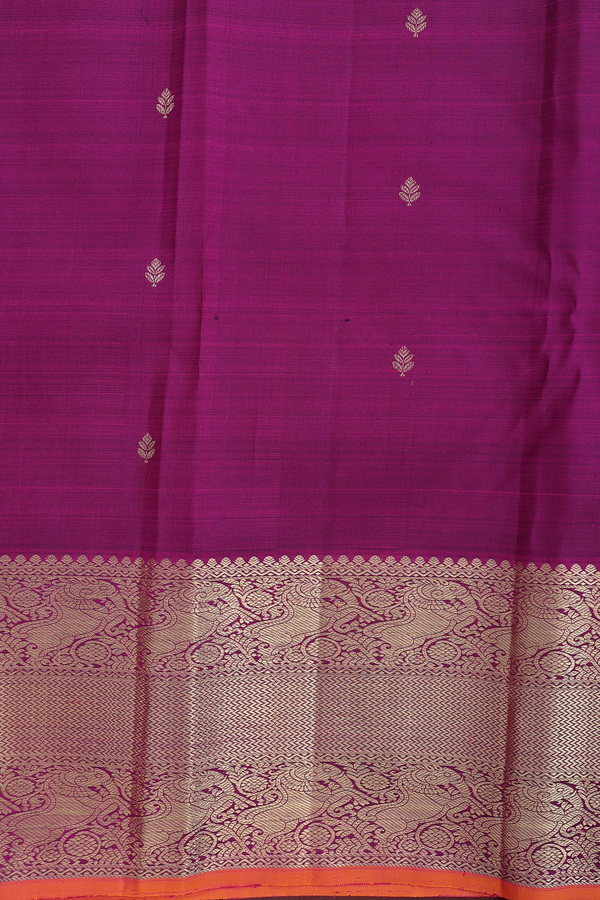 Kanchipuram Silk Saree In Plum Purple With Zari Buttas