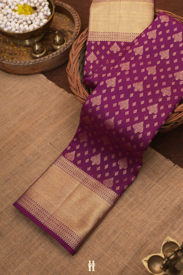 Kanchipuram Silk Saree In Plum Purple With Zari Buttas