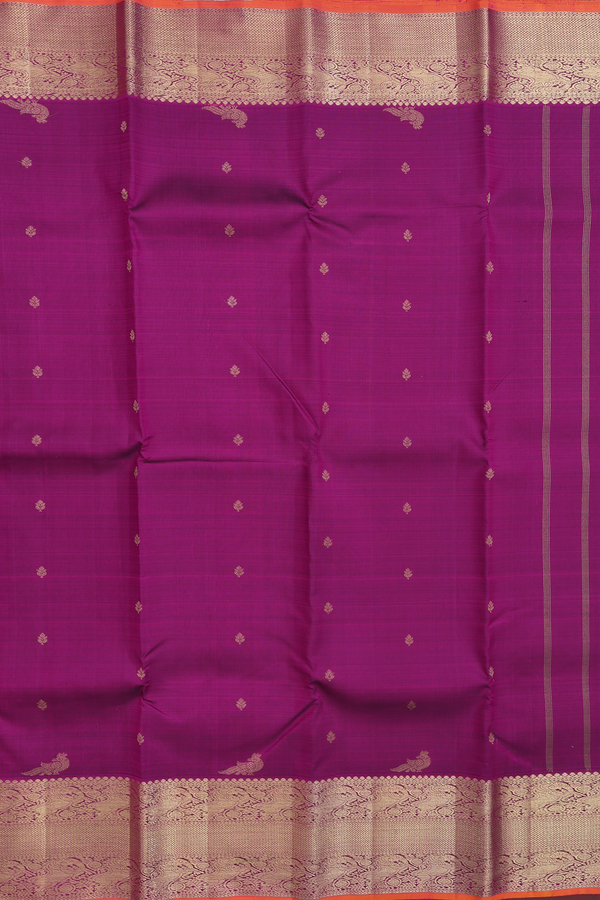 Kanchipuram Silk Saree In Plum Purple With Zari Buttas
