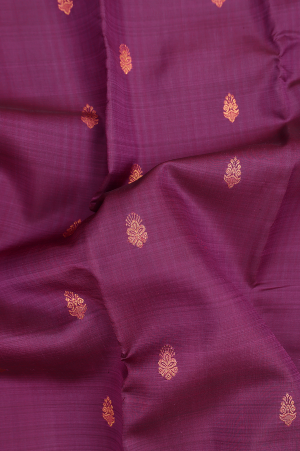 Kanchipuram Silk Saree In Plum Purple With Zari Buttas