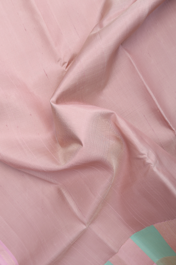 Kanchipuram Silk Saree In Powder Pink With Checks Border