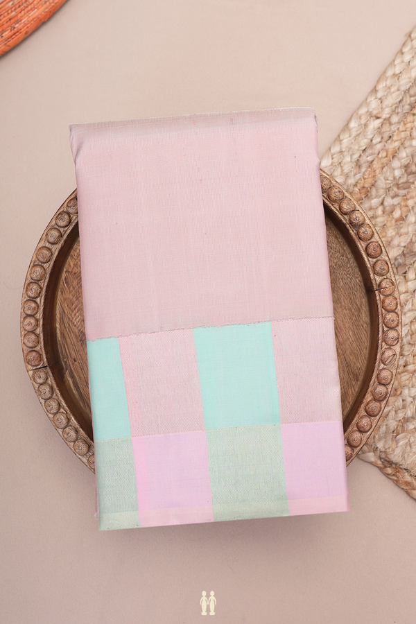 Kanchipuram Silk Saree In Powder Pink With Checks Border