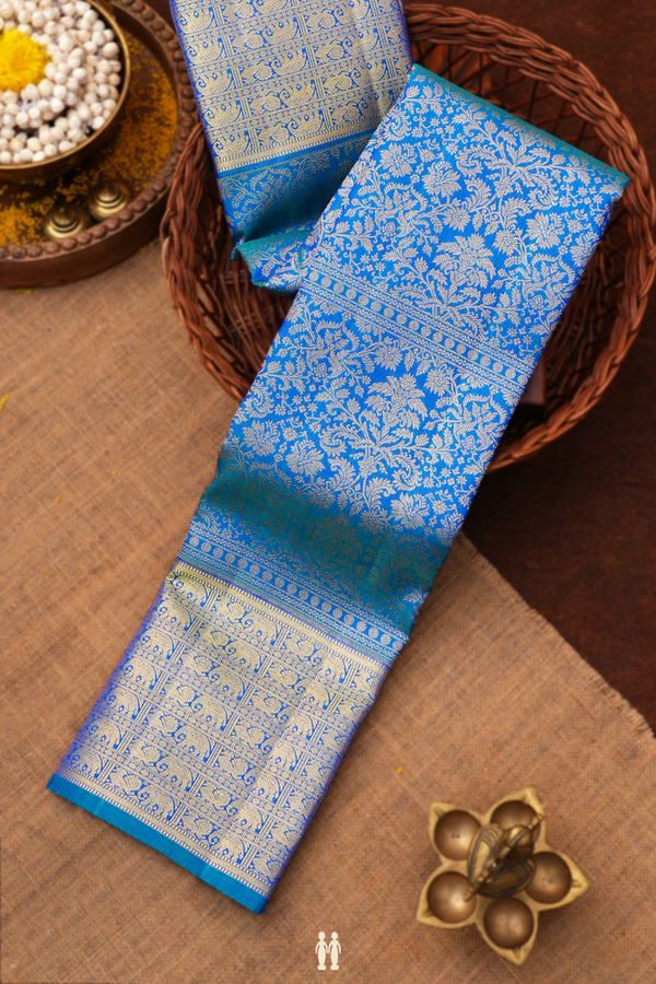 Kanchipuram Silk Saree In Prussian Blue With Brocade Design