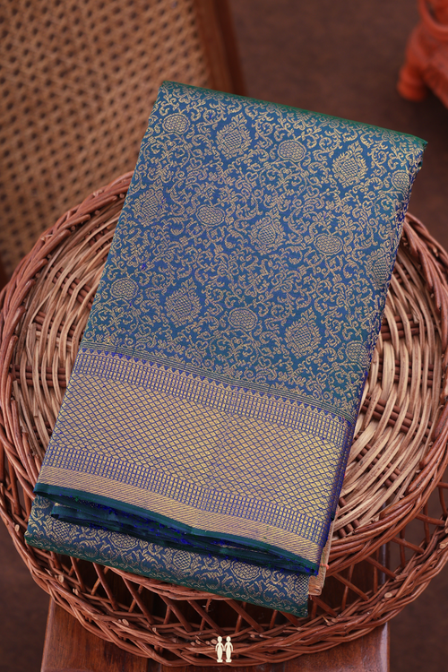 Kanchipuram Silk Saree In Prussian Blue With Brocade Design