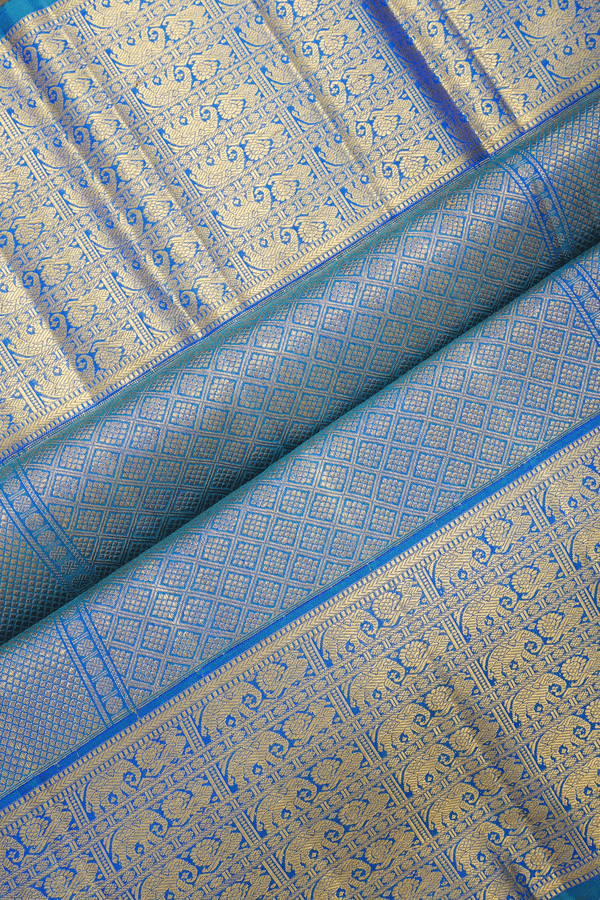 Kanchipuram Silk Saree In Prussian Blue With Brocade Design
