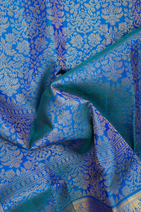 Kanchipuram Silk Saree In Prussian Blue With Brocade Design