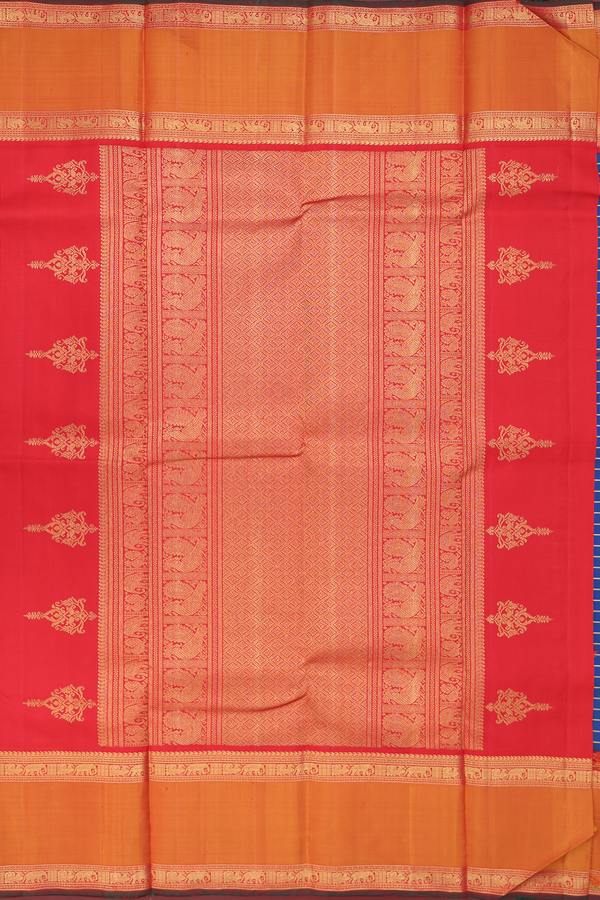 Kanchipuram Silk Saree In Prussian Blue With Checks Design