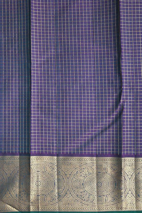 Kanchipuram Silk Saree In Prussian Blue With Checks Design