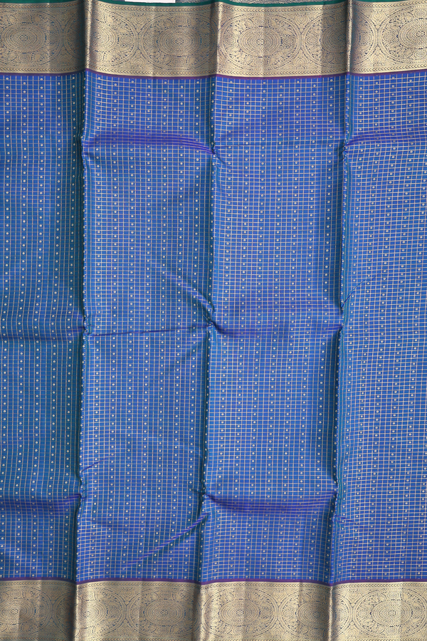Kanchipuram Silk Saree In Prussian Blue With Checks Design