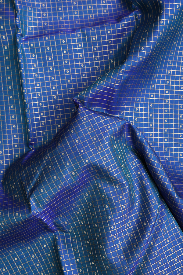 Kanchipuram Silk Saree In Prussian Blue With Checks Design