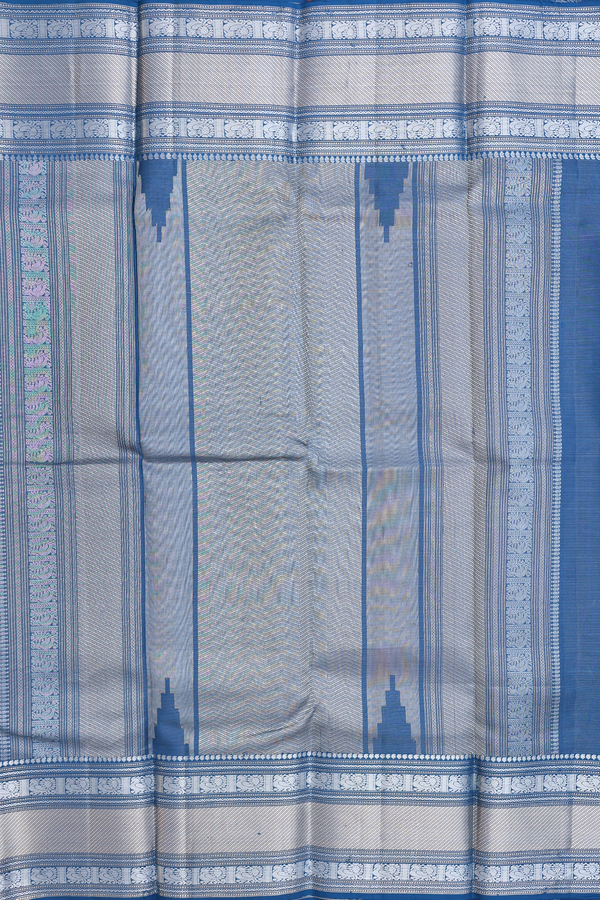 Kanchipuram Silk Saree In Prussian Blue With Floral Buttas