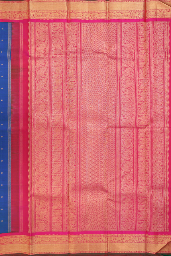 Kanchipuram Silk Saree In Prussian Blue With Floral Buttas