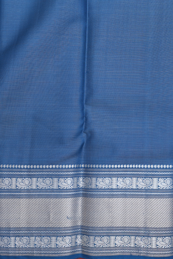 Kanchipuram Silk Saree In Prussian Blue With Floral Buttas