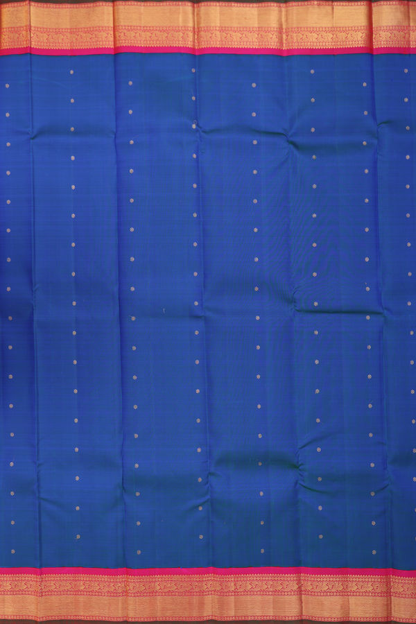 Kanchipuram Silk Saree In Prussian Blue With Floral Buttas